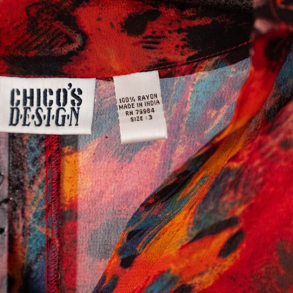 Vintage Chico's Design Sheer Beaded Artsy Shirt Dress Tunic Women's XL Boho Bold - Picture 9 of 9
